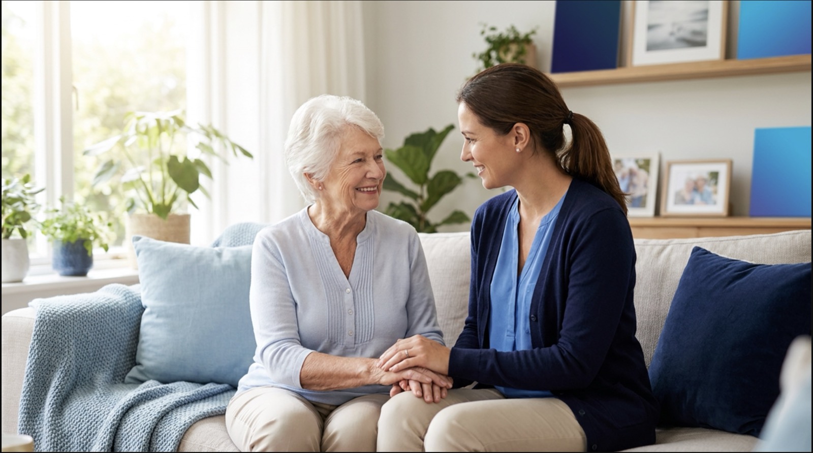 A caregiver spending time with a senior client at home
